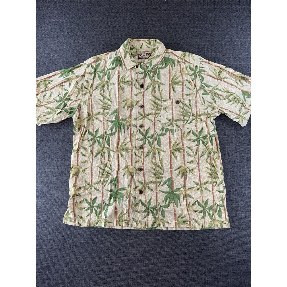 Calypso Joe Hawaiian Shirt Men's XL ( Fits L) Bamboo Leaf Tropical Rayon Blend